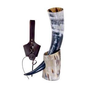 Approvisionnement d'usine Viking klaxon à boire naturel poli corne de buffle support Style nautique tasse en céramique article de cadeau de noël - Product Image 2