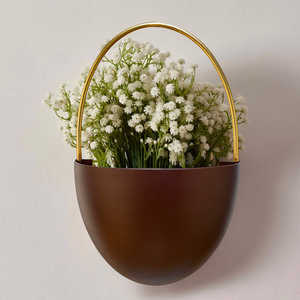 Porte-plantes mural moderne en métal thermolaqué avec poignée dorée, suspendu, pour intérieur et extérieur, décoratif, style américain - Product Image 6