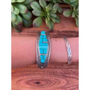 Navajo Kingman Turquoise & Sterling <b>Silver</b> Cobblestone Tufa Cast Fashionable <b>Cuff</b> <b>Bracelet</b> - Product Image 2