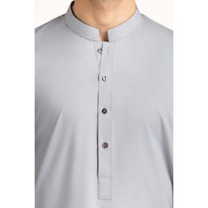 Salwar Kameez gris clair pour homme, élégant, brodé, sans plis, en tissu mélangé, tenue ethnique pakistanaise, vêtement décontracté, Sherwani - Product Image 1