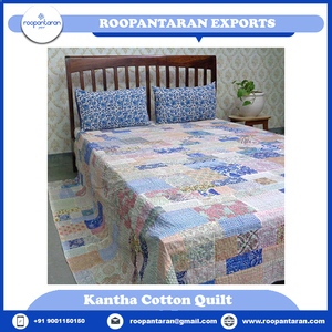 Edredón Kantha de tamaño Queen de algodón con estampado de bloques de mano indio de alta calidad a la venta a precio mayorista - Product Image 4