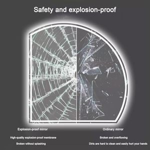 Miroir de courtoisie à DEL anti-buée élégant 40x40 pouces à intensité variable Miroir de maquillage demi-cercle à contrôle tactile 3 couleurs Miroir de salle de bain 90cm - Product Image 6