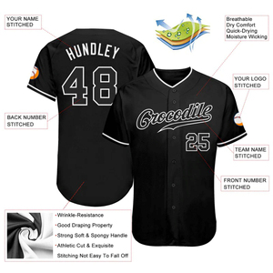 Maillot de baseball personnalisé noir, entièrement boutonné, en polyester, col en V, anti-humidité, pour équipe - Product Image 4