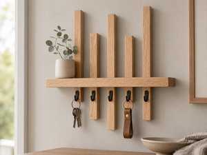 Khadim Handicrafts Wood Wall Mounted Modern Waterproof Non-Folding Single Tier Multifunction Baking Paint Hook <b>Rack</b> Living Room - Product Image 2