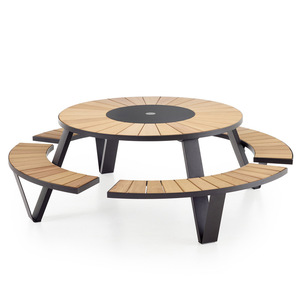 Luxury Outdoor Metal Solid Wood Dining <b>Table</b> Chair Set Modern Heavy Duty <b>Garden</b> Patio Furniture With Built In Parasol Hole - Product Image 3