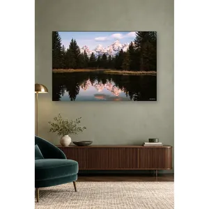 Impression sur toile du lac Fida Forest Lake avec reflets des crêtes enneigées - Product Image 4