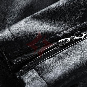 Veste de moto en cuir unisexe, style veste d'extérieur respirante à fermeture éclair intégrale, rouge, blanc, noir, col montant, bloc de couleur - Product Image 4