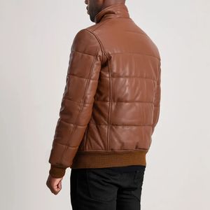 Blouson aviateur en cuir marron classique de luxe à capuche imperméable respirant style streetwear d'hiver fait main - Product Image 4