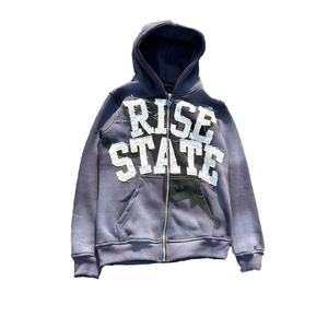 Livraison rapide Drop Shoulder Heavyweight Zipper Hoodies Hommes Lavé en Détresse Broderie Logo Personnalisé Meilleur Fournisseur Casual Wear - Product Image 2