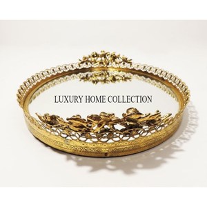 Baroque-style ornate metal glass <b>mirror</b> <b>tray</b> luxurious scrollwork border and elegant <b>mirror</b> base for sophisticated home styling - Product Image 1