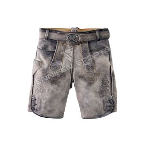 Hombres bávaros Lederhosen corto cuero de vaca gamuza en la parte delantera botones bordados lados de cierre y bolsillos traseros bucles para cinturón - Product Image 1