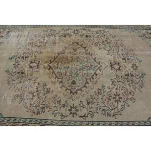 Alfombra turca vintage clásica beige verde 5,8x9,3 pies de lana de retazos de área grande con respaldo de látex para pasillo o dormitorio - Product Image 5