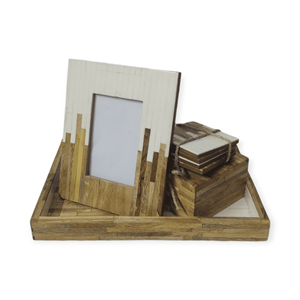 Marco DE FOTOS rectangular de MDF y resina con incrustaciones blancas y naturales nuevas ecológicas a precio de fábrica para regalos de fiesta de aniversario y hogar - Product Image 2