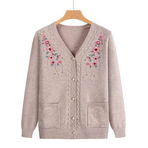 <b>Women's</b> Winter Casual V-Neck <b>Cardigan</b> with Embroidery & Heat Beading Pockets & Covered Buttons Front Logo 100% Cotton - Product Image 5