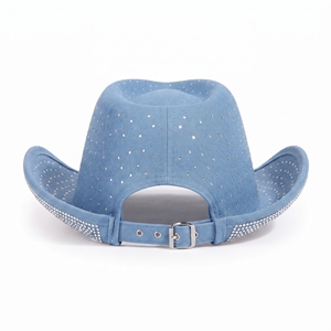 Sombrero Vaquero Azul Claro con Pedrería, Unisex, para Fiestas, 56-58CM, Venta al Por Mayor, Logotipo Personalizado, Alta Calidad, OEM, ODM, MOQ Bajo, Gorra Vaquera Occidental - Product Image 2