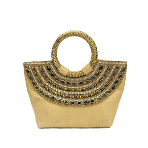 Radiant Reverie Craftstages International Handcrafted Stone Beaded Jute Clutch <b>Bag</b> Stylish Bridal Purse <b>for</b> <b>Weddings</b> Evening - Product Image 1