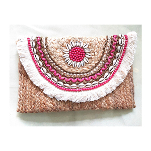 Meilleur prix pour la qualité supérieure Style bohème Jute pochette à la main pour les femmes perles coquille gland fermeture à glissière longue coton - Product Image 4