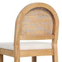 Tabouret de bar rembourré Japandi écologique avec dossier, structure en bois massif, rotin naturel, tabouret de cuisine pour appartement et restaurants