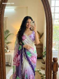 Sari en soie Tebby douce à motif numérique et travail manuel Moti, design Evergreen, fabricant de mode féminine de Surat au prix le plus bas - Product Image 3