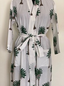 ชุดเดรสแม็กซี่ชุดเดรสกิโมโนสำหรับผู้หญิงชุดเดรสผ้าฝ้ายอินเดียชุดเดรสทูนิกชายหาดฮาวายสีเขียวต้นปาล์ม - Product Image 3