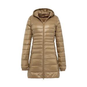 Femmes hiver chaud mi-long mince à capuche fermeture éclair Parkas à manches longues rembourré bouffée veste couleur unie fait peau de mouton coton - Product Image 5