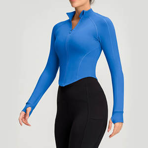 Chaqueta de Yoga al por Mayor para Mujer, Cuello Alto, Cremallera, Manga Larga, Ropa Deportiva Ajustada con Orificios para los Pulgares - Product Image 1