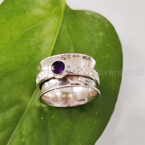 Mayorista Womans Band Natural Amethyst Spinner Band Piedra preciosa Febrero Birthstone Anillo Joyería hecha a mano Anillo de plata esterlina 925 - Product Image 3