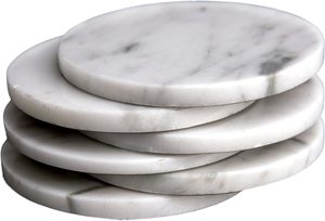 Sous-verres polis en pierre de marbre blanc, Ensemble de sous-verres à thé en marbre blanc, Ensemble de sous-verres à thé en marbre - Product Image 3