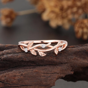 Bague demi-éternité en forme de brindille de feuille, sertie de diamants en moissanite ajustables, de style coréen - Product Image 5