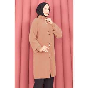 Cardigan en laine d'angora boutonné doré avec imprimé, décontracté, hiver, automne, printemps, hijab, couleur camel - Product Image 5