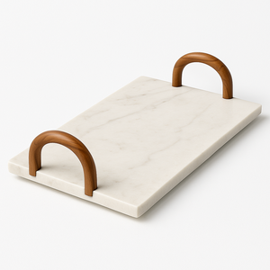 Bandeja decorativa de mármol blanco con asas de metal blanco texturizadas únicas, organizador Rectangular elegante para decoración de mesa de cocina - Product Image 4