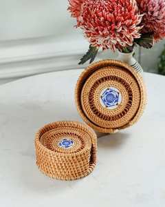 Best Selling Handmade Rattan Placemats and <b>Coasters</b> Set - Stylish Bamboo and Wicker with <b>Ceramic</b> Drink <b>Coasters</b> - Product Image 6