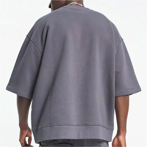 T-shirt à manches courtes 100% coton pour hommes personnalisés côtelés col rond surdimensionné écologique respirant 240g tissu - Product Image 4