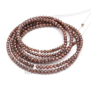 Perles de diamant rouge rondes facettées naturelles 3 mm, 16 pouces, brins lâches, couleur champagne - Product Image 1