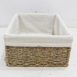 Panier de rangement tissé en jonc de mer fait à la main du Vietnam avec doublure en tissu organisateur écologique pour la maison et le bureau - Product Image 6