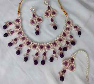 Conjunto de collar de gargantilla de cristal chapado en oro para mujer fabricante indio al por mayor - Product Image 3