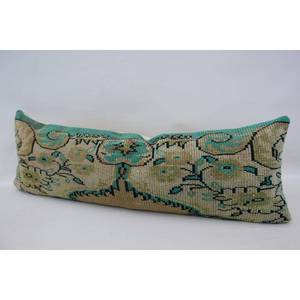 Beige 16x48 Inch Wool Kantha <b>Pillow</b> Vintage Pattern Paisley Patchwork Woven Technique - Product Image 4
