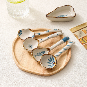 <span class=keywords><strong>Assiette</strong></span> à soupe et plat à condiments en céramique de style japonais, peinte à la main sous glaçure, design moderne minimaliste - Product Image 4