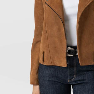 Chaqueta de ante de mujer de diseño personalizado con cremallera chaqueta de ante de moda de manga larga de color sólido de cuero genuino - Product Image 5