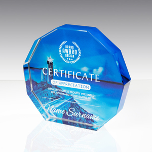 Trophée en cristal avec graphismes imprimés UV, cadeau promotionnel et de bienvenue pour salon professionnel - Product Image 1
