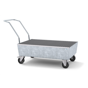 Bacino di contenimento mobile pro-line in acciaio per 2 fusti da 200l, zincato, con griglia, elettricamente conduttivo. - Product Image 1