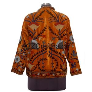 Chaqueta Bordada Suzani de Algodón Hecha a Mano, Ropa Exterior Étnica Colorida de Otoño Invierno, Frente Abierto, Manga Larga, Forro de Felpa Estampado - Product Image 6