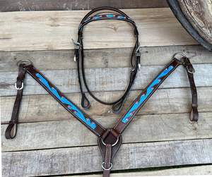 Venta al por mayor Tooled Headstall Horse Breast Collar Western Bridle Sets Printed Leather Breast Collar and Bridle Marca CEVALBRIDO - Product Image 6