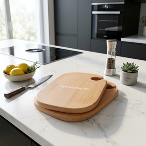 Planche à découper en bois naturel de forme unique, écologique, design minimaliste personnalisé, logo, cuisine, lavable, emballée dans un carton - Product Image 5