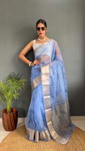 Saree doux en jacquard organza Kora exclusif Vesta Exports avec pallu et chemisier de course en soie pour les fêtes d'été ou d'hiver - Product Image 6
