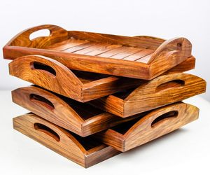 Bandeja para servir de madera Rectangular de latón AK con asa en color nogal, bandeja personalizada para utensilios de cocina/vajilla - Product Image 6