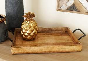 Juego de 3 bandejas de madera con asas, bandeja redonda marrón para desayunos, huevos, mango, bandeja para servir al por mayor - Product Image 2