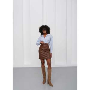 Ouz Fashion Women's Brown High Waist Bodycon Mini <b>Skirt</b> - Elegant Slim Fit Stretch Casual Party Clubwear - Product Image 2