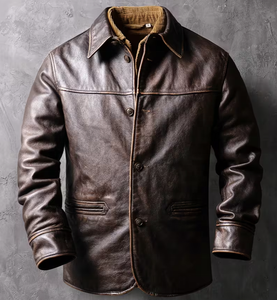 Veste moto en cuir véritable pour homme, col rabattable, fermeture éclair, coupe-vent, style automne, coupe classique, couleur unie - Product Image 4