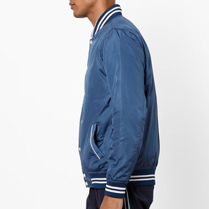 Men's Navy Blue Varsity Jacket Regular Fit Solid Color Casual Windproof Stand Collar <b>Covered</b> <b>Button</b> Closure Wool/Leather Shell - Product Image 5